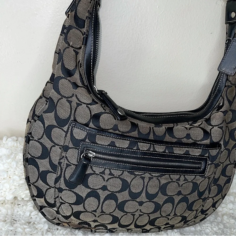 Coach Signature Black and Tan Hobo Bag